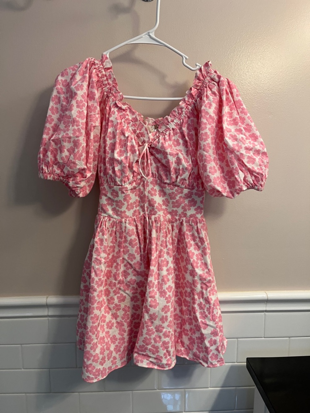 Sabo Skirt Pink Floral Puff Sleeve Mini Dress